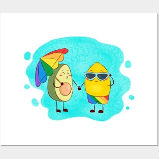 Avocado and lemon lgtbiq couple on the beach Posters and Art